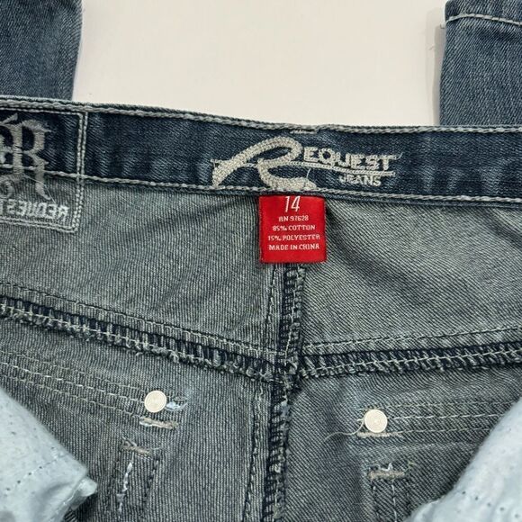 Request Dark Wash Embellished Jeweled Jeans Girls Size 14 Style# R81472X–11 - Picture 8 of 8